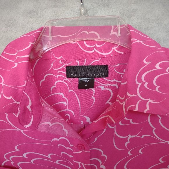 Attention Button Down Blouse Pink White Size Medium Long Sleeve EUC - Picture 4 of 11